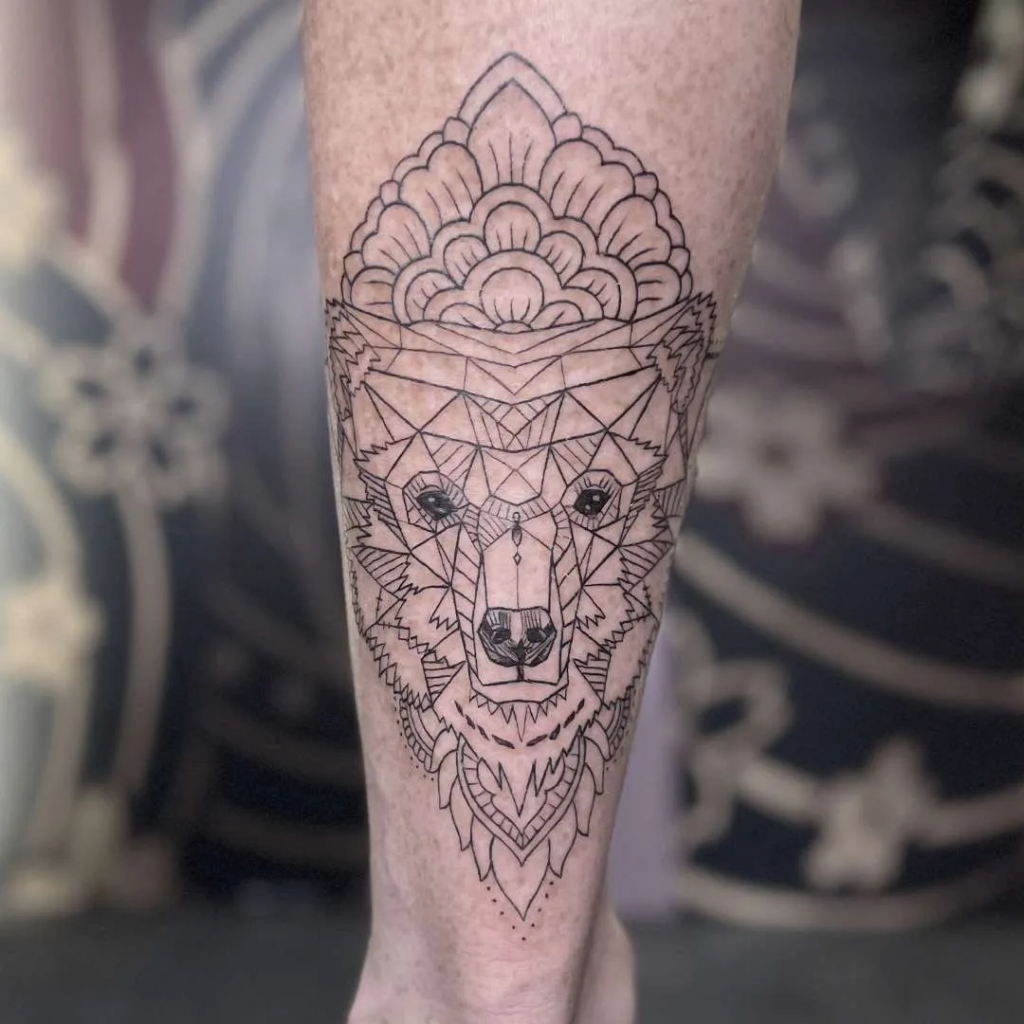 geometric fineline wolf tattoo